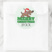 メリークリスマスドッグステッカー3インチ（6枚） ラウンドシール (バッグ)