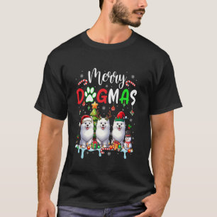 メリークリスマスドッグスリーサンタトナカイ小妖精や小人サモイ Tシャツ