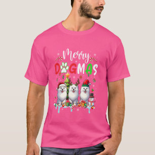メリークリスマスドッグスリーサンタトナカイ小妖精や小人サモイ Tシャツ