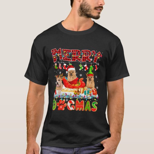メリークリスマスドッグスリーサンタトナカイ小妖精や小人ノリウィッテ Tシャツ (正面)