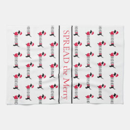 メリークリスマスドッグズキュートダッシュントタイポグラフィ キッチンタオル