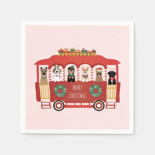 メリークリスマスドッグズホリデートロリー スタンダードカクテルナプキン (正面)
