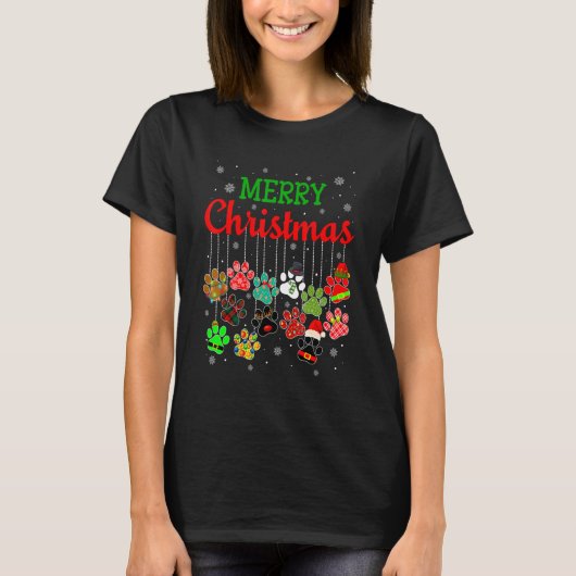 メリークリスマスドッグポーズプリントプレイド醜いクリスマスドッグ Tシャツ (正面)