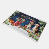 メリークリスマスドッグ、犬の恋人、犬の贈り物の新年 ドアマット (アングル)