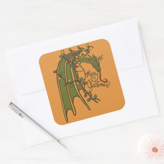 メリークリスマスドラゴンギークホリデー スクエアシール (封筒)