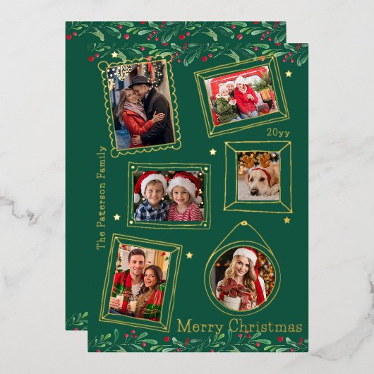 メリークリスマスドードルフレ数々のーム写真フローラ 箔シーズンカード (正面/裏面)