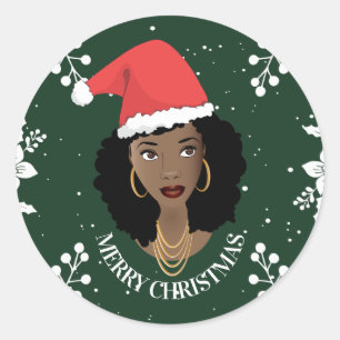 メリークリスマスナチュラルヘア美しいサンタグリーン ラウンドシール