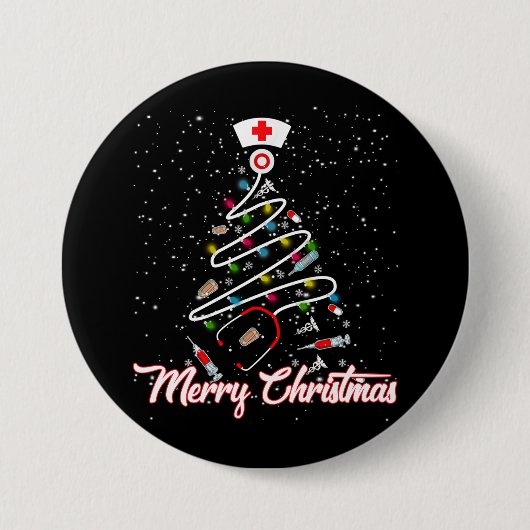 メリークリスマスナースおもしろいPICUナースクリスマス 缶バッジ (正面)