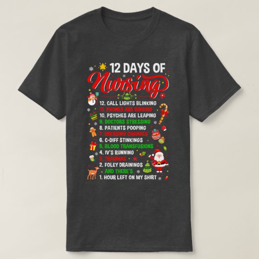メリークリスマスナースクリスマス12日の授乳法 Tシャツ (デザイン正面)