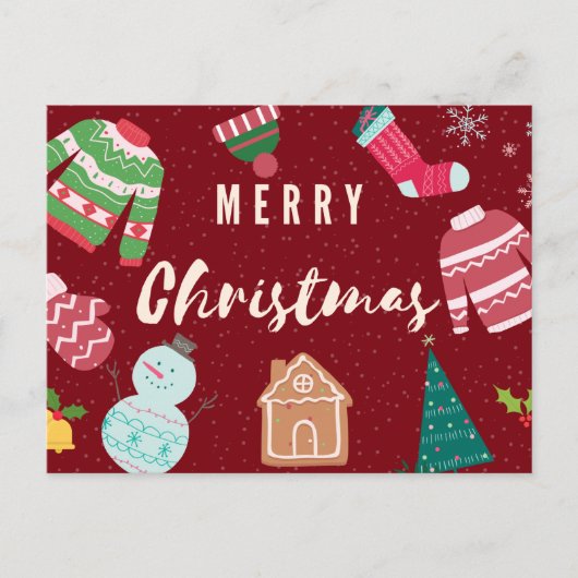 メリークリスマスニットセーター,雪だるま,ツリー ポストカード (正面)