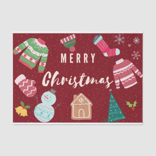 メリークリスマスニットセーター，雪だるま，ツリー 薄葉紙 (正面)