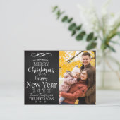 メリークリスマスニューイヤーかわいいタイポグラフィ写真 シーズンポストカード (スタンド正面)