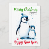 メリークリスマスニューイヤーかわいい水色ペンギン シーズンカード (正面/裏面)