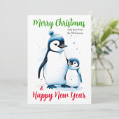 メリークリスマスニューイヤーかわいい水色ペンギン シーズンカード (スタンド正面)