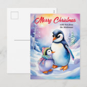 メリークリスマスニューイヤーかわいい水色ペンギン シーズンポストカード (正面/裏面)