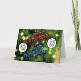 メリークリスマスニューイヤーと写真が緑 シーズンカード