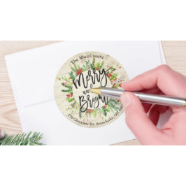 メリークリスマスニューイヤーウィッシュホリーリースアドレス ラウンドシール