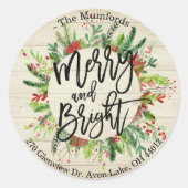 メリークリスマスニューイヤーウィッシュホリーリースアドレス ラウンドシール (正面)