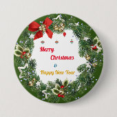 メリークリスマスニューイヤーハッピーホリデーデコール 缶バッジ (正面)