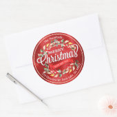 メリークリスマスニューイヤーフローラレッドベリーアドレス ラウンドシール (封筒)