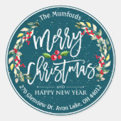 メリークリスマスニューイヤーフローラレッドベリーアドレス ラウンドシール (正面)