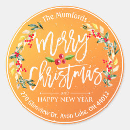 メリークリスマスニューイヤーフローラレッドベリーアドレス ラウンドシール