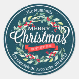 メリークリスマスニューイヤーフローラレッドベリーアドレス ラウンドシール