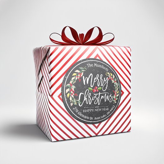 メリークリスマスニューイヤーフローラレッドベリーアドレス ラウンドシール