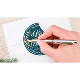 メリークリスマスニューイヤーフローラレッドベリーアドレス ラウンドシール