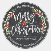 メリークリスマスニューイヤーフローラレッドベリーアドレス ラウンドシール (正面)