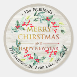 メリークリスマスニューイヤーフローラレッドベリーアドレス ラウンドシール