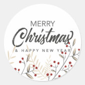 メリークリスマスニューイヤーホリーベリー ラウンドシール (正面)