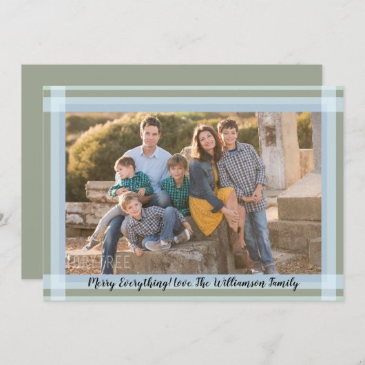 メリークリスマスニューイヤーモダンプレイド家族の写真 シーズンカード (正面/裏面)
