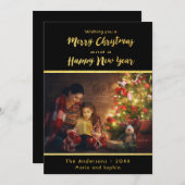 メリークリスマスニューイヤー写真黒金ゴールド シーズンカード (正面/裏面)