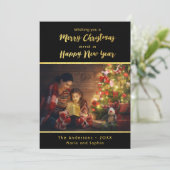 メリークリスマスニューイヤー写真黒金ゴールド シーズンカード (スタンド正面)