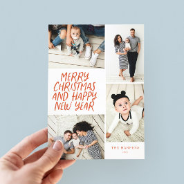 メリークリスマスニューイヤー赤4フォトコラージュ シーズンカード