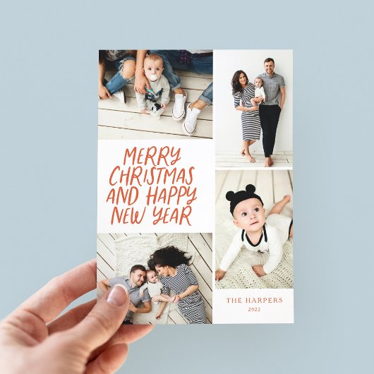メリークリスマスニューイヤー赤4フォトコラージュ シーズンカード
