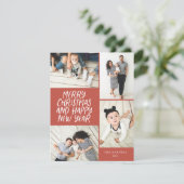 メリークリスマスニューイヤー赤4フォトコラージュ シーズンカード (スタンド正面)