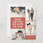メリークリスマスニューイヤー赤4フォトコラージュ シーズンカード (正面)