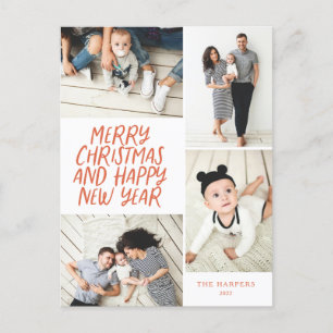 メリークリスマスニューイヤー赤4フォトコラージュ シーズンポストカード