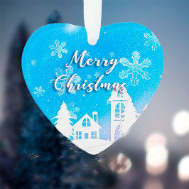 メリークリスマスニューイヤー2023ブルーホワイトハウススノー オーナメント