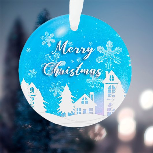 メリークリスマスニューイヤー2023ブルーホワイトハウススノー オーナメント