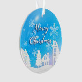 メリークリスマスニューイヤー2023ブルーホワイトハウススノー オーナメント (正面)