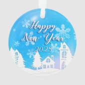 メリークリスマスニューイヤー2023ブルーホワイトハウススノー オーナメント (裏面)