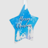 メリークリスマスニューイヤー2023ブルーホワイトハウススノー オーナメント (正面)