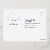 メリークリスマスニューイヤー4フォトコラージネイビーブルー 箔シーズンポストカード (裏面)