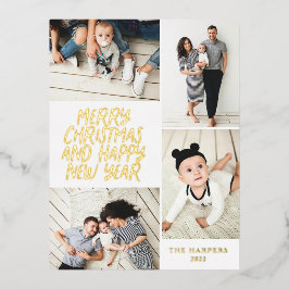 メリークリスマスニューイヤー4フォトコラージュ 箔シーズンポストカード