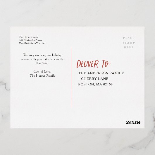 メリークリスマスニューイヤー4フォトコラージュ 箔シーズンポストカード (裏面)