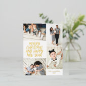 メリークリスマスニューイヤー4フォトコラージュ 箔シーズンポストカード (立ち正面)