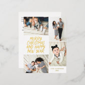 メリークリスマスニューイヤー4フォトコラージュ 箔シーズンポストカード (正面/裏面)